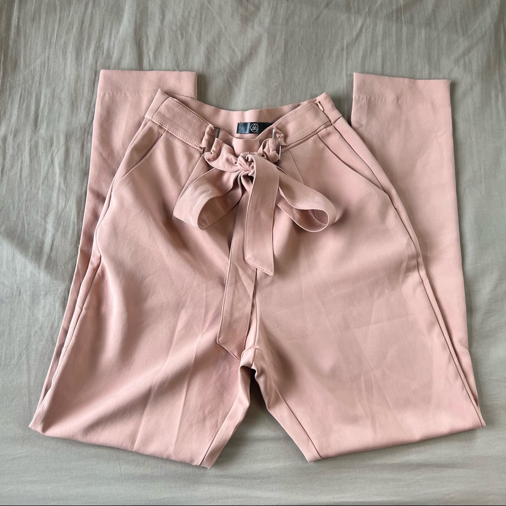 Missguided Pink Tie Front Skinny Trouser Pants